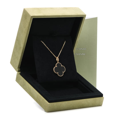 Van Cleef & Arpels 18K Yellow Gold Black Onyx Magic Alhambra Pendant Necklace 6 of 6