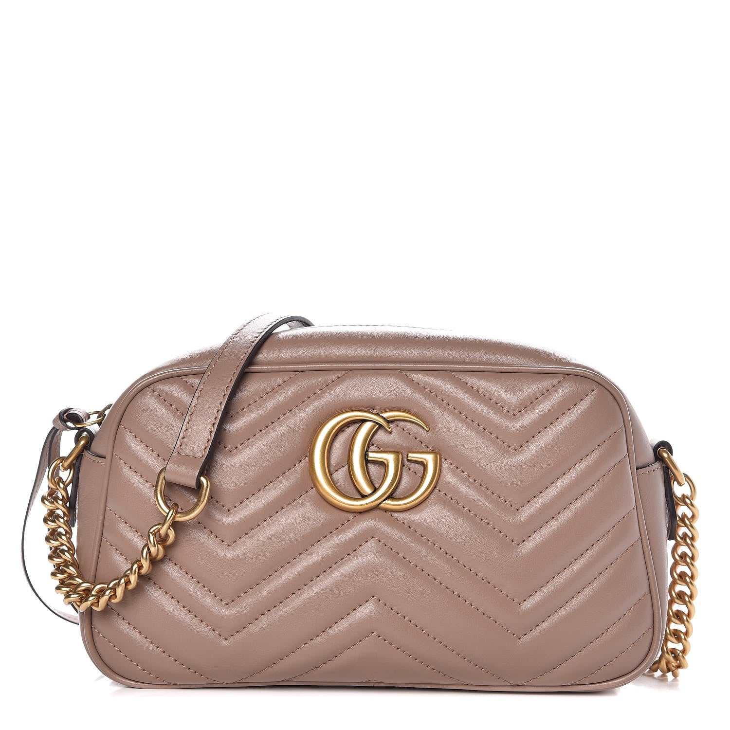 Gucci Calfskin Matelasse Small GG Marmont Chain Shoulder Bag Taupe 1 of 7