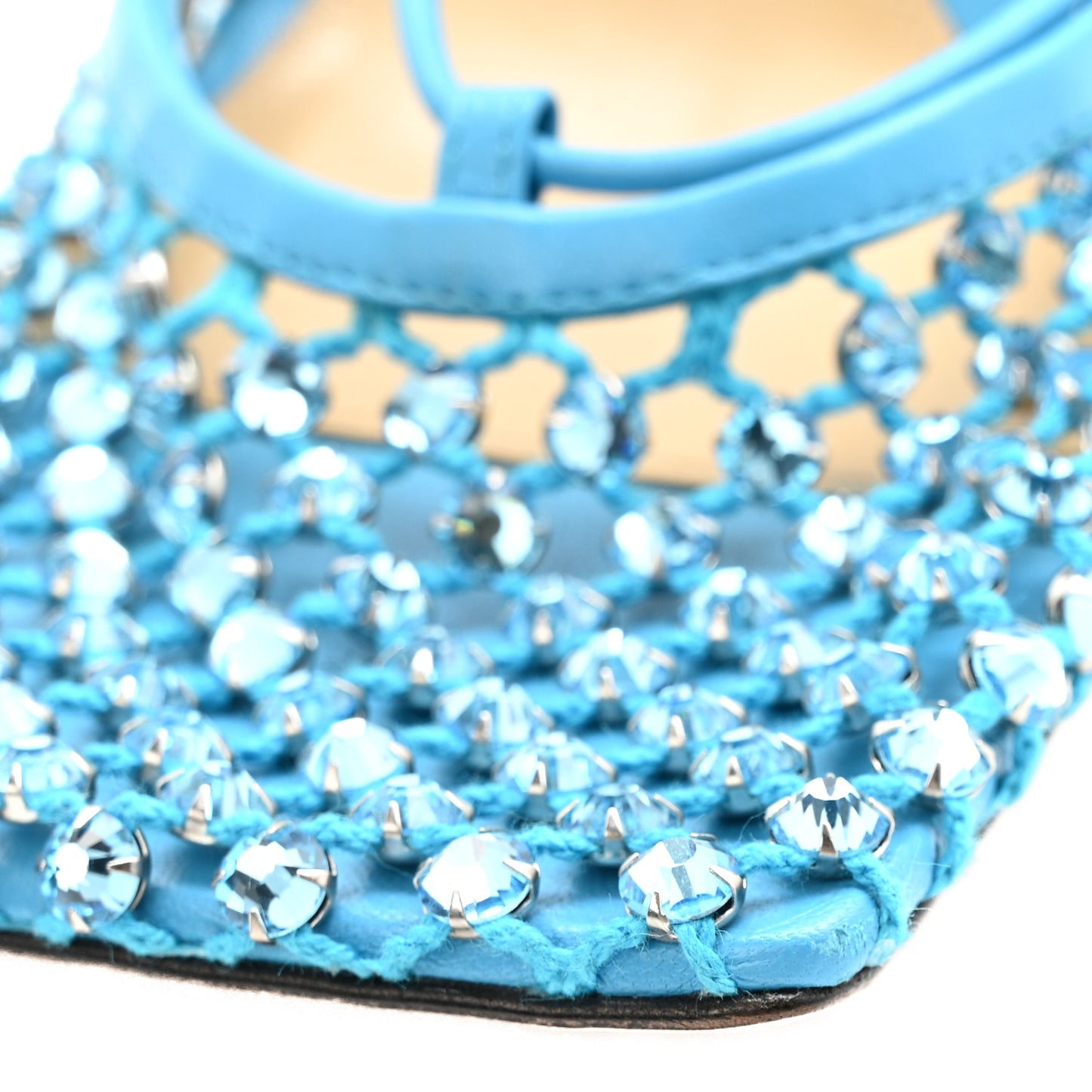 Mesh Nappa Crystal Embellished Sparkle Stretch Ankle Tie 90mm Sandals 39 Pool