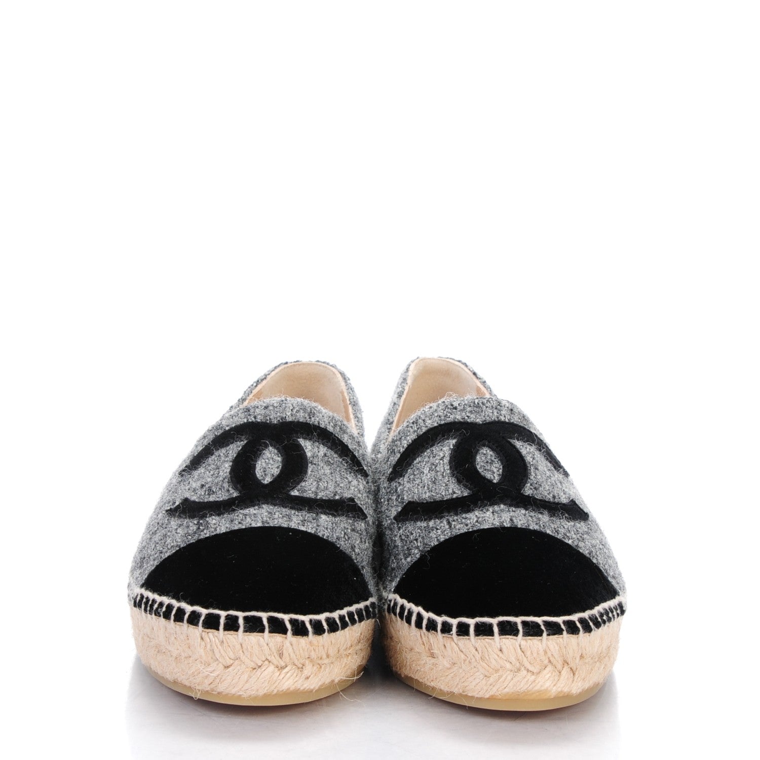 Chanel Tweed Velvet CC Espadrilles 38 Grey Black 2 of 8