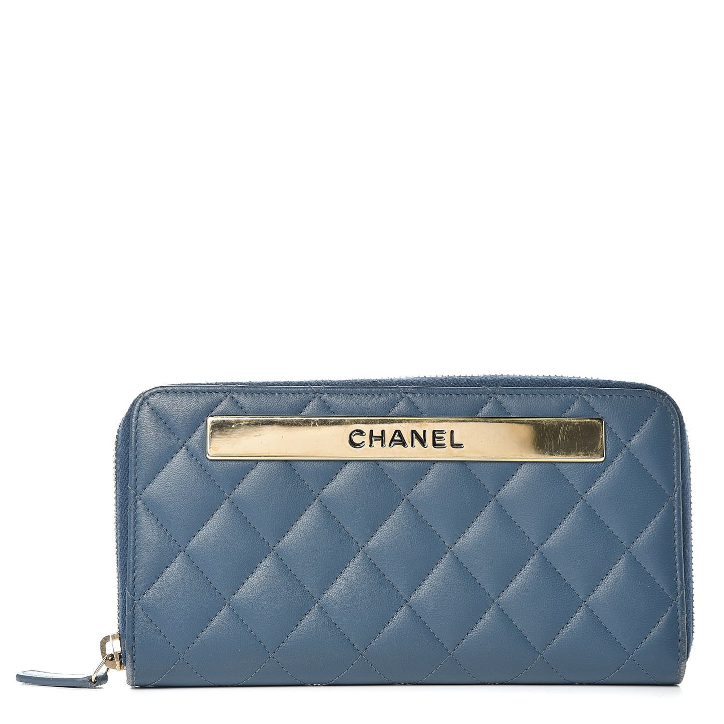 Lambskin Quilted Large Gusset Trendy CC Zip Around Wallet Blue
