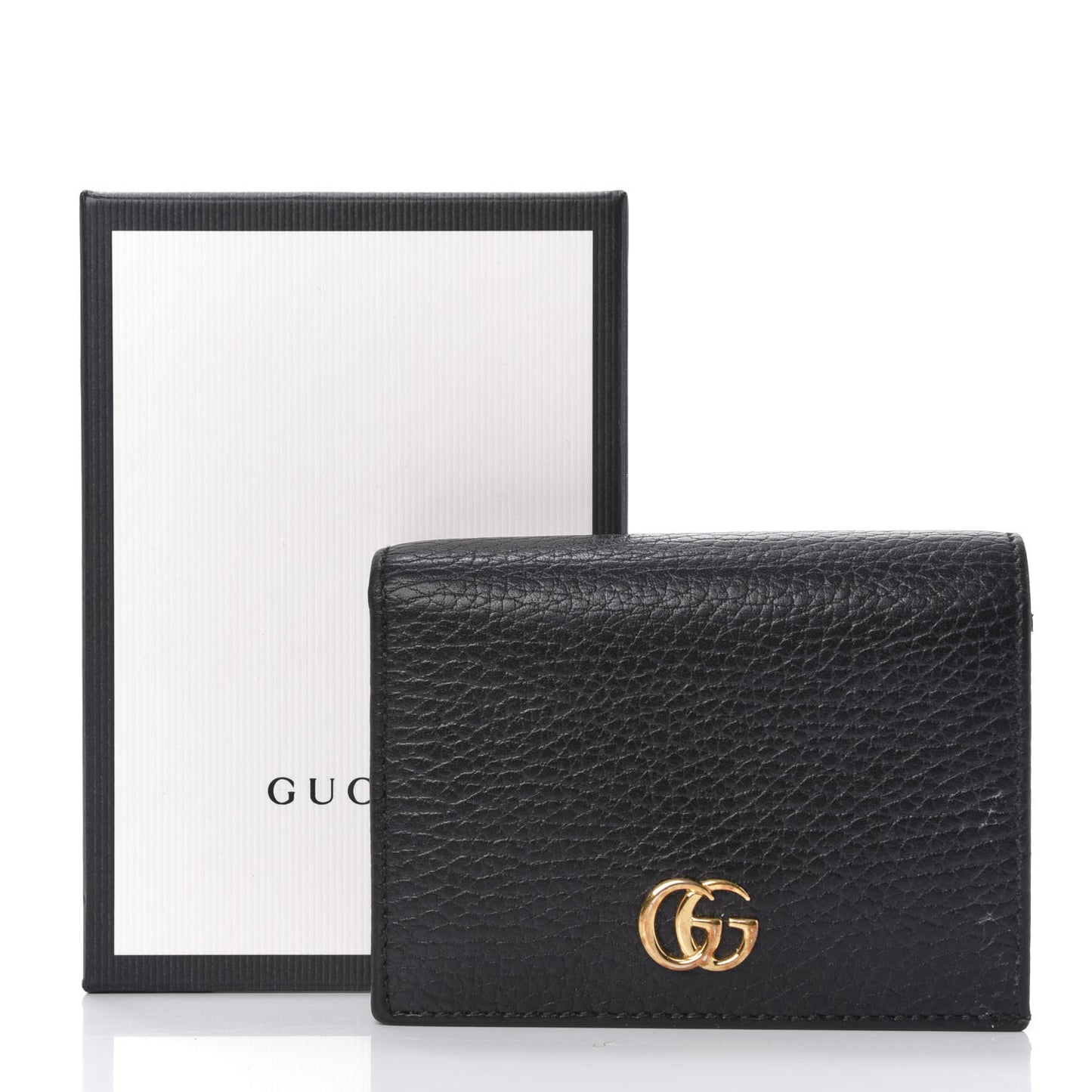 Pebbled Calfskin GG Marmont Card Case Black