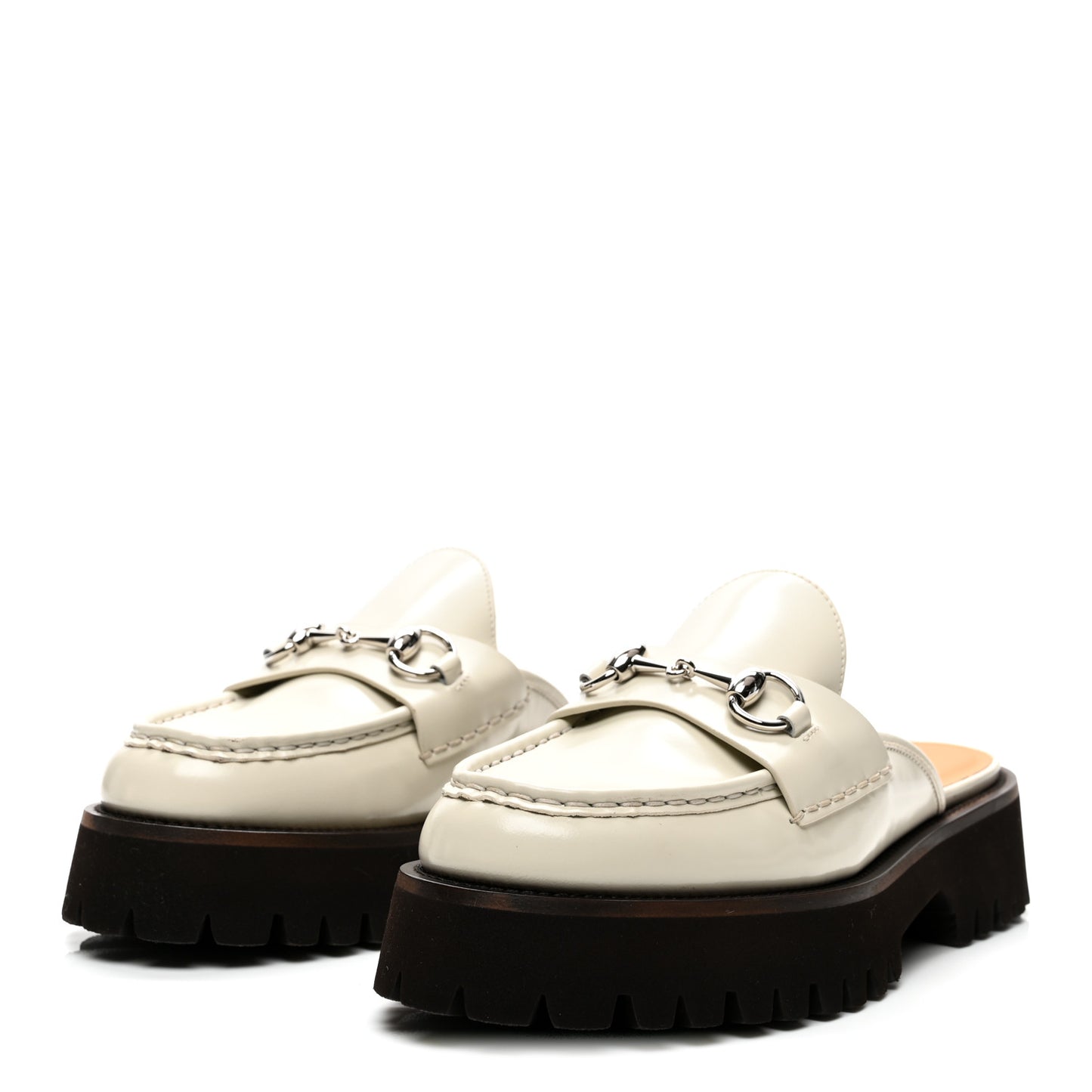 Cordovan Lux Horsebit Platform Mules 38 Mystic White