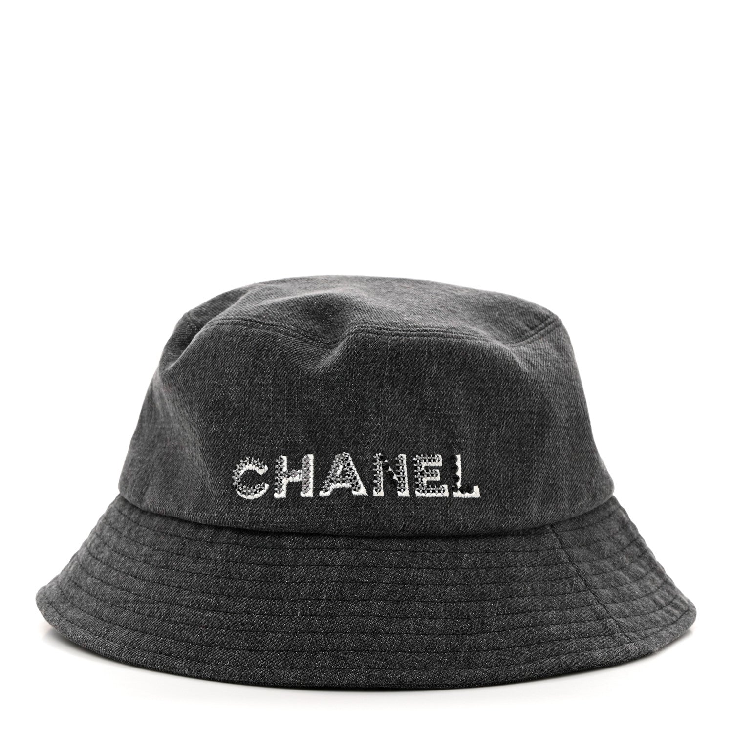 Chanel Denim Sequin Cloche Logo Bucket Hat M Black 1 of 8