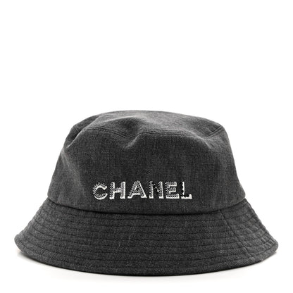 Chanel Denim Sequin Cloche Logo Bucket Hat M Black 1 of 8