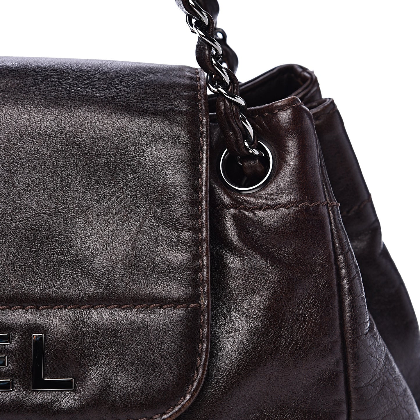 Lambskin Lax Accordion Flap Marron Fonce