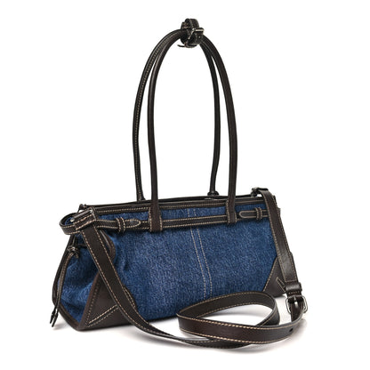 Prada Denim Buffalo Triangle Medium Bonnie Shoulder Bag  Blue Caffe 3 of 8