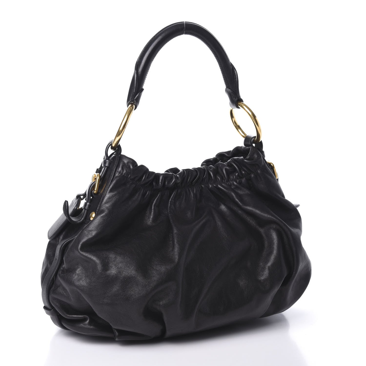 Prada Soft Calfskin Pleated Hobo Black 2 of 9