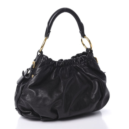 Prada Soft Calfskin Pleated Hobo Black 2 of 9