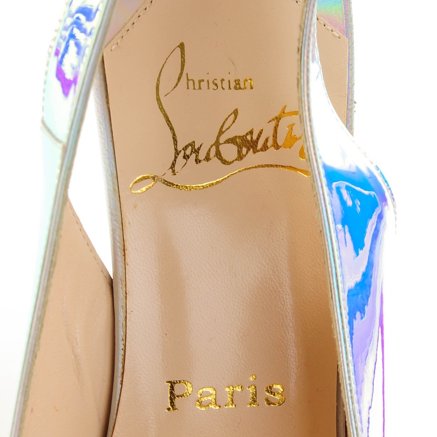 Christian Louboutin Calfskin Mirror Hai 100 Slingback Pumps 38.5 Blue 8 of 8
