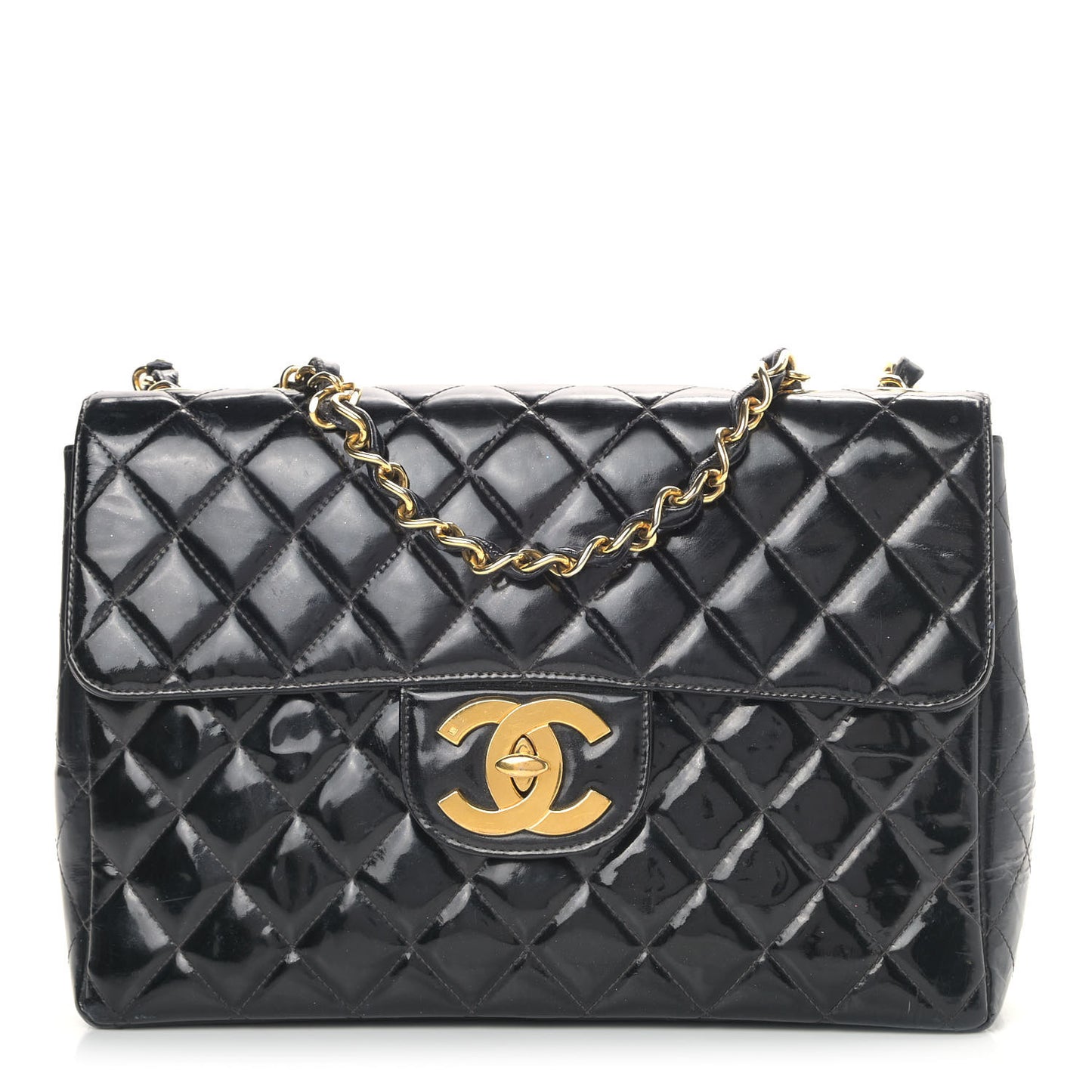 Patent Quilted XL Jumbo Single Flap Black
