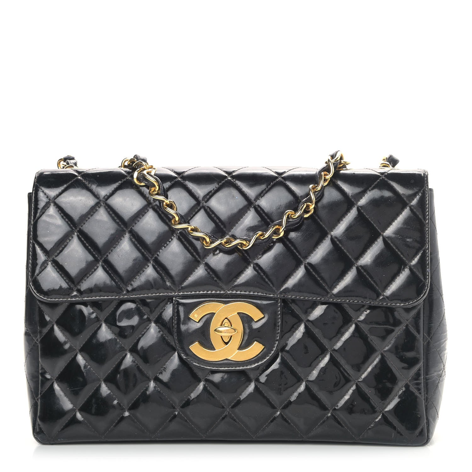Chanel Patent Quilted XL Jumbo Single Flap Black 1 of 15