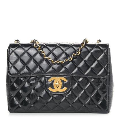 Chanel Patent Quilted XL Jumbo Single Flap Black 1 of 15