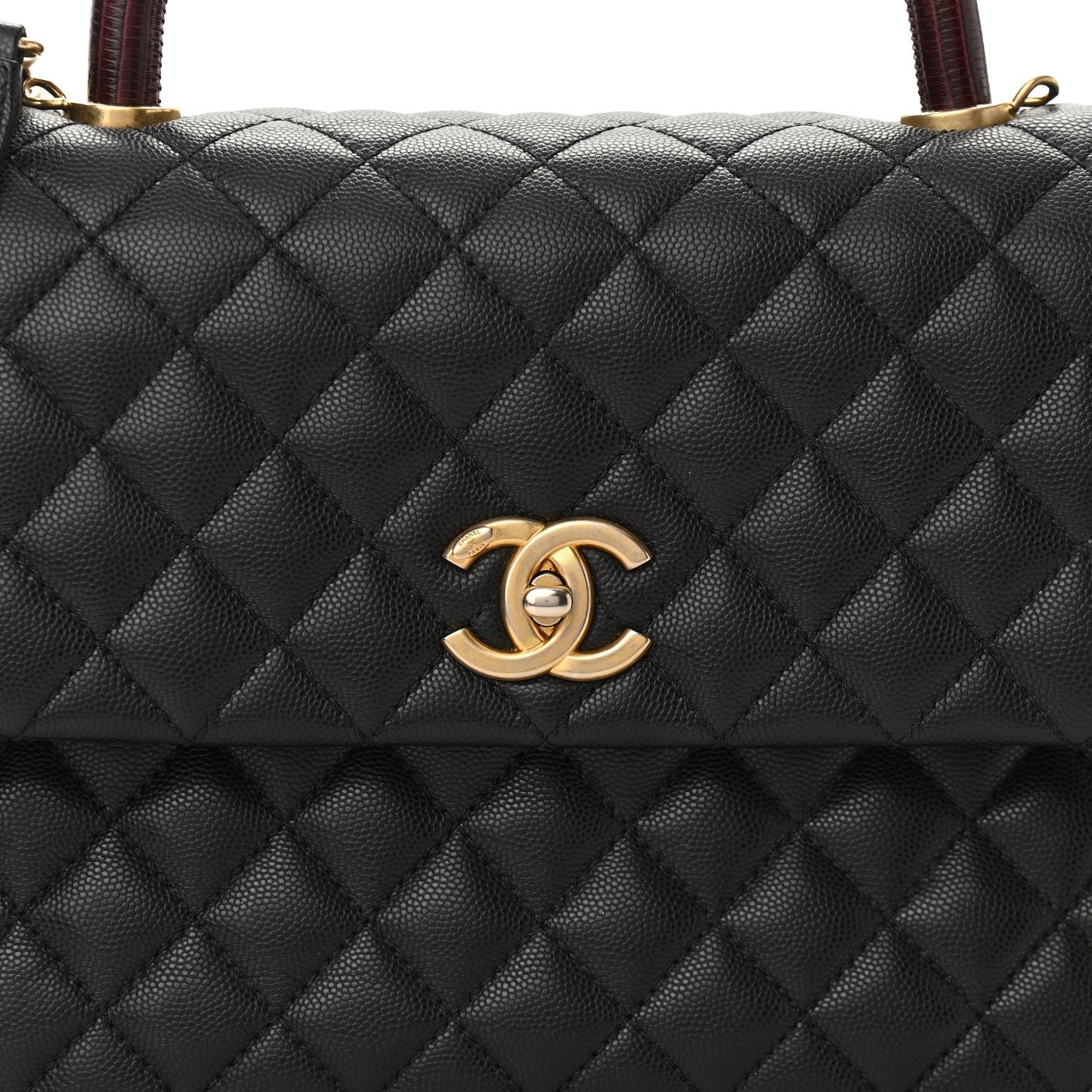 Caviar Lizard Quilted Medium Coco Handle Flap Black