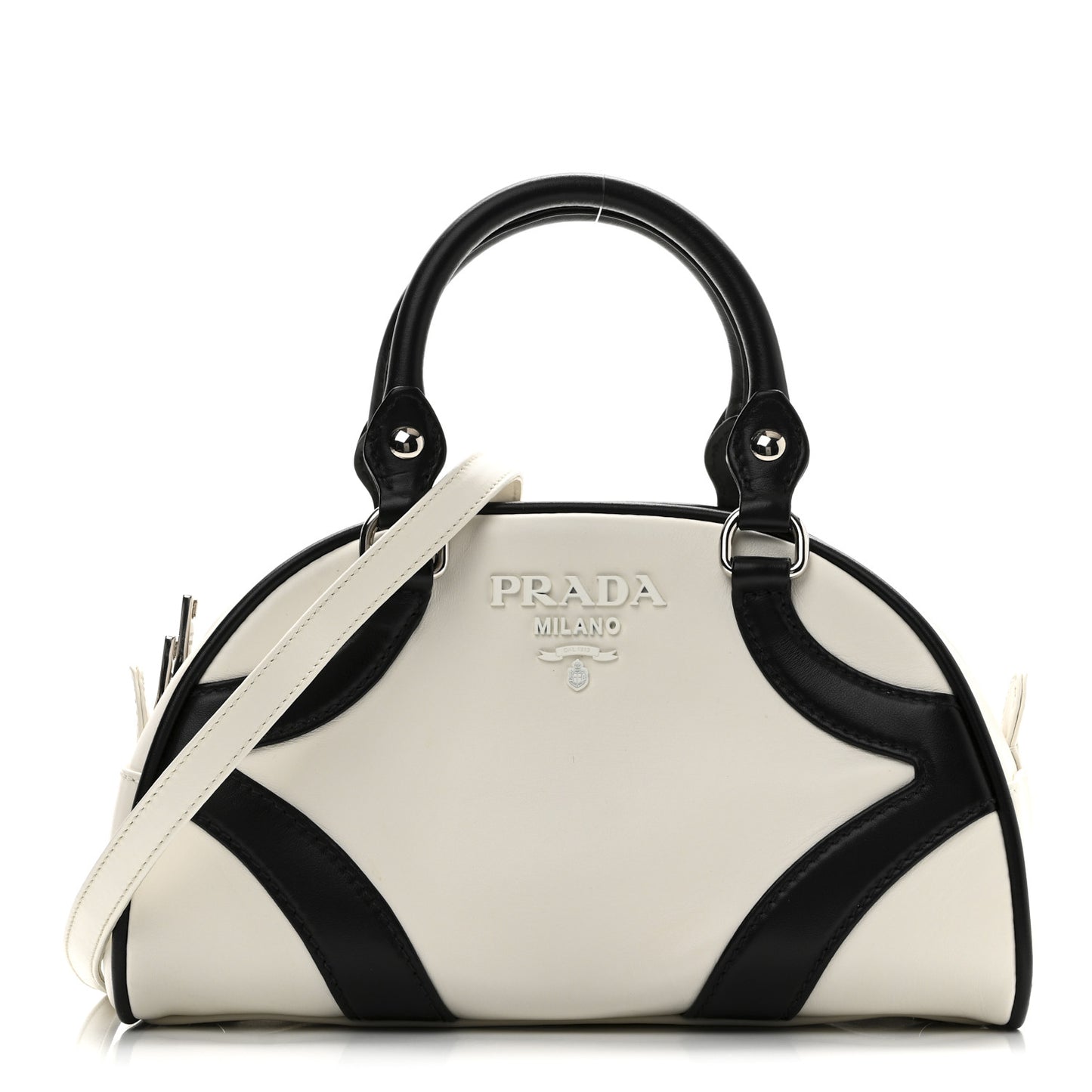 Soft Calfskin Bowling Crossbody Bag White Black
