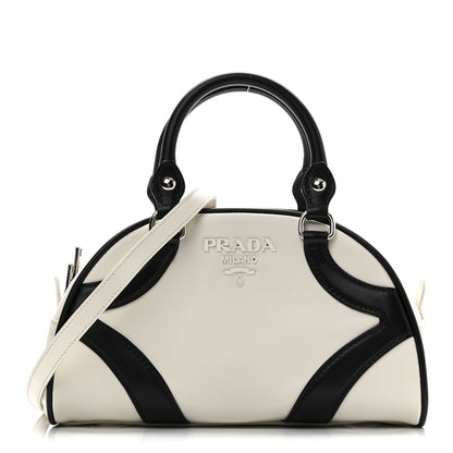Prada Soft Calfskin Bowling Crossbody Bag White Black 1 of 9