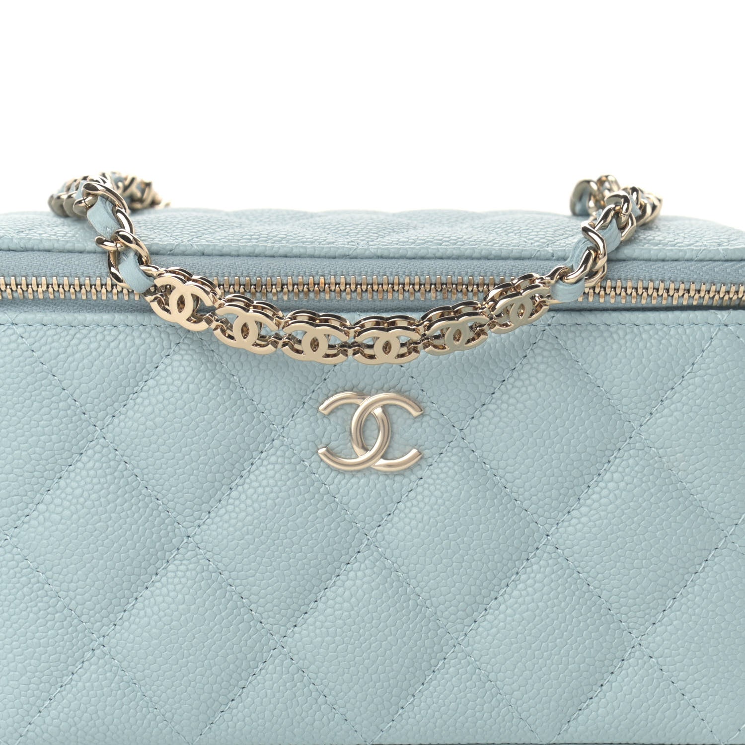 Chanel Caviar Quilted Small Tiny CC Vanity Case With Chain Light Blue 8 of 11