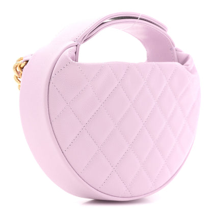 Chanel Shiny Caviar Quilted Bow Pouch Hobo Light Purple 3 of 10