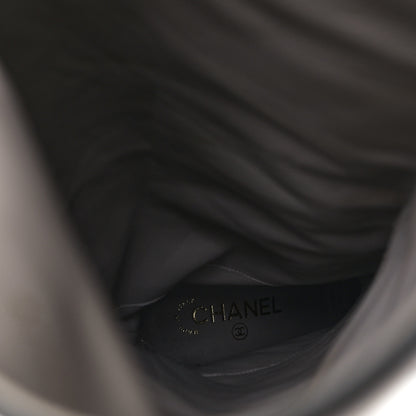 Chanel Suede Calfskin Grosgrain Cap Toe Knee High Boots 36.5 Grey Black 7 of 9