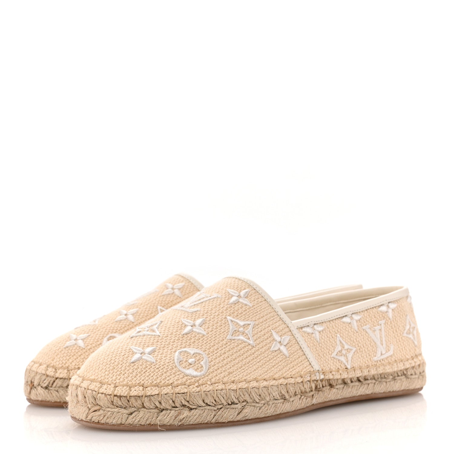 Louis Vuitton Cotton Monogram Embroidered Starboard Espadrille Flats 41 Beige White 4 of 10