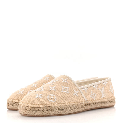 Louis Vuitton Cotton Monogram Embroidered Starboard Espadrille Flats 41 Beige White 4 of 10