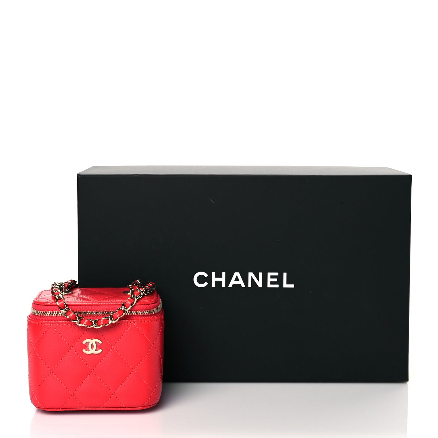 Caviar Quilted Mini Vanity Case With Chain Red