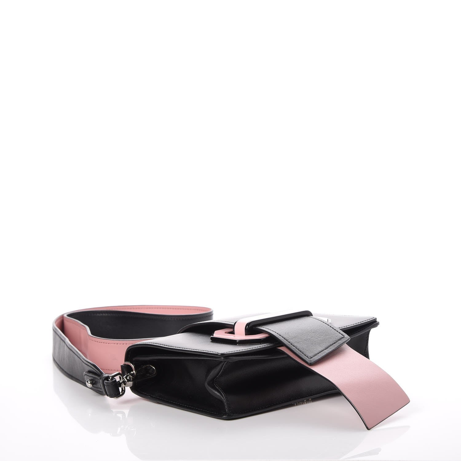 Prada City Calf Plex Ribbon Bag Black Rosa 4 of 9