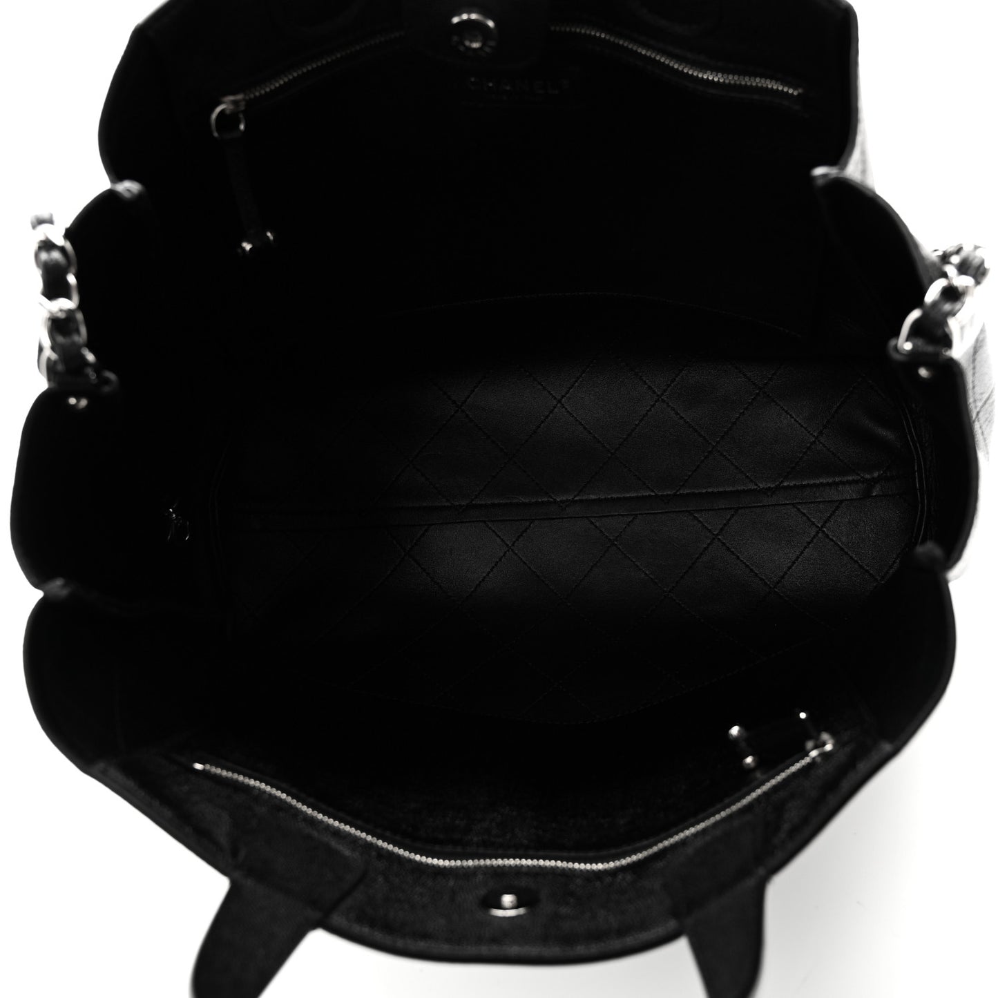 Caviar Stitched Large Lady Coco Shopping Tote Black