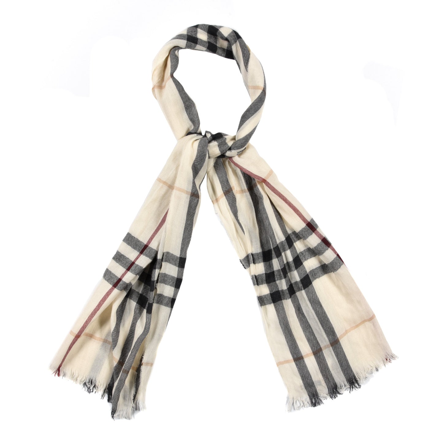 Wool Silk Gauze Giant Check Lightweight Scarf Stone
