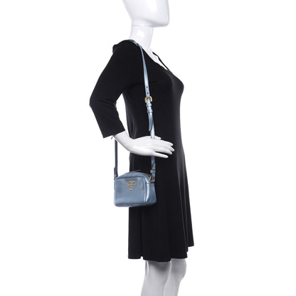 Prada Metallic Vitello Daino Camera Crossbody Bag Light Blue 2 of 12