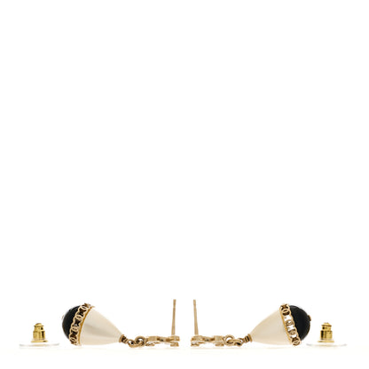 Chanel Crystal Pearl CC Fantasy Drop Earrings Gold Black 3 of 4