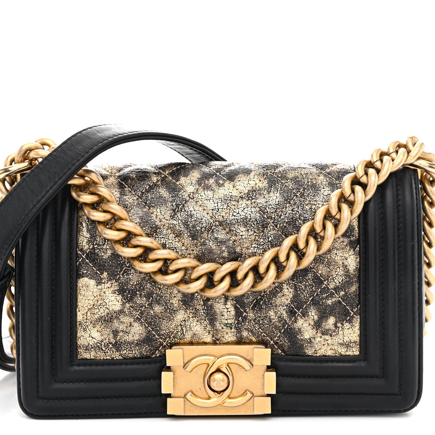 Chanel Metallic Crumpled Goatskin Small Boy Flap Black Gold 8 of 11