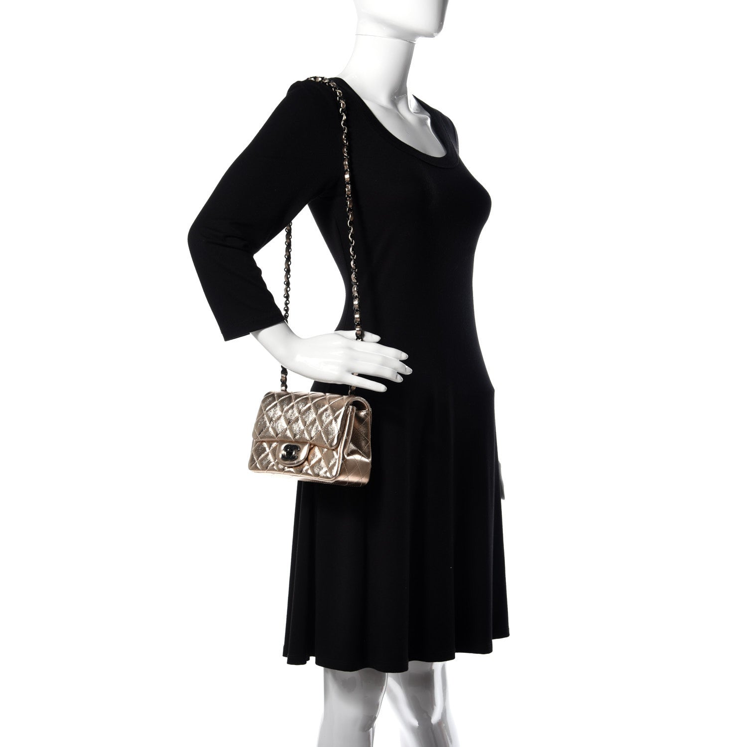 Chanel Metallic Lambskin Quilted Mini Square Flap Gold Black 2 of 11