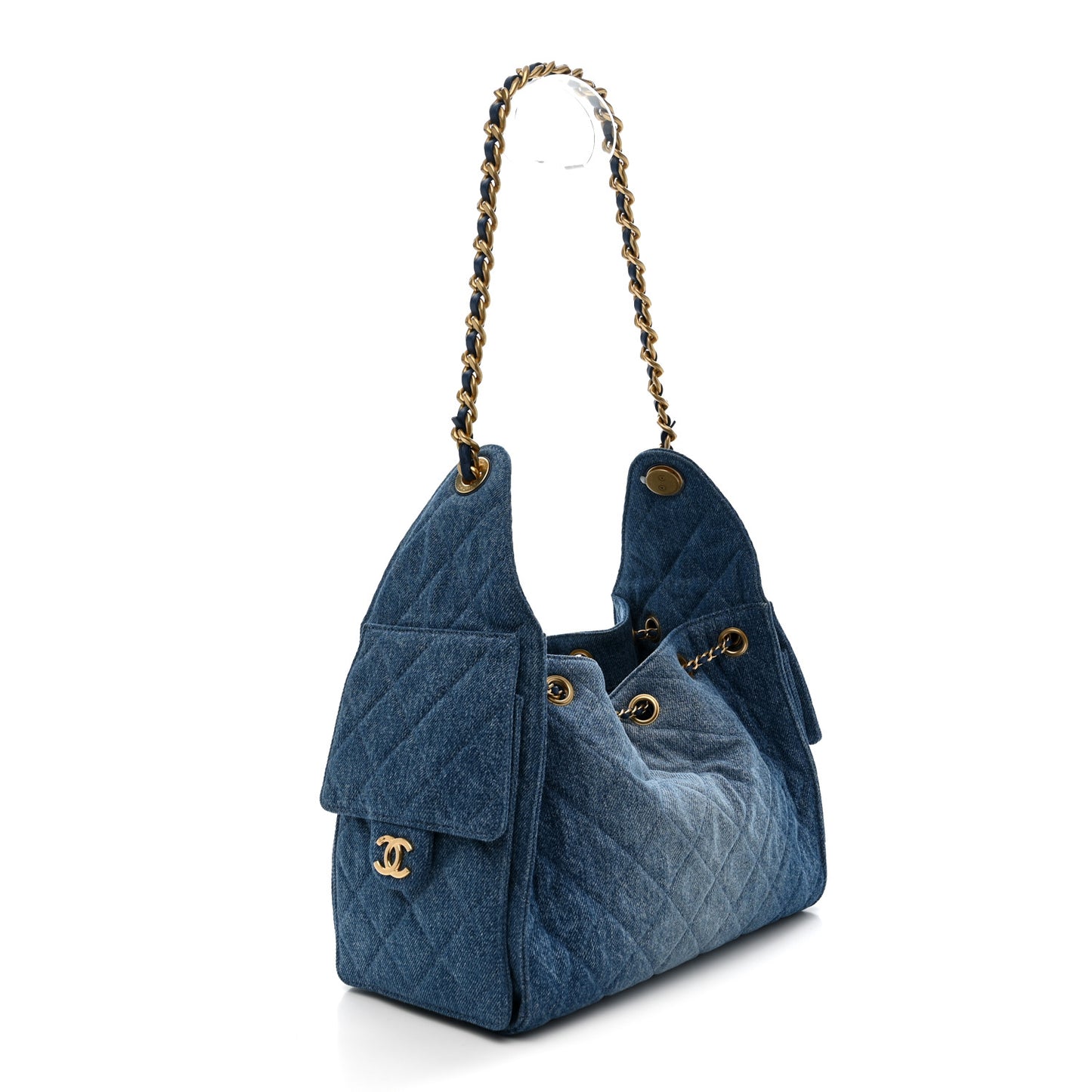 Washed Denim Quilted Small Chanel 25 Handbag Blue Blue