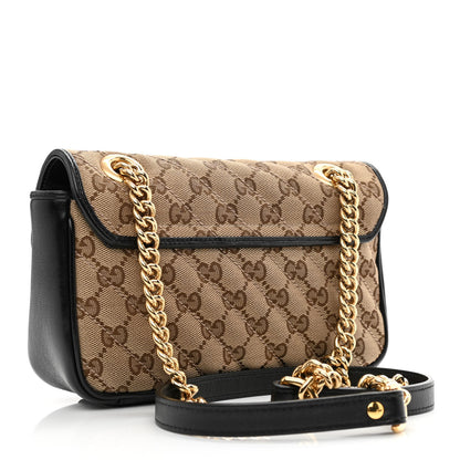Gucci Monogram Matelasse Diagonal Mini GG Marmont Shoulder Bag Beige Black 3 of 11