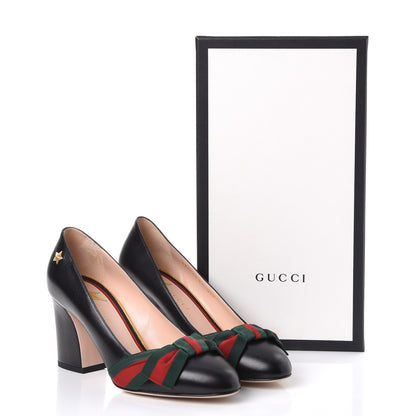 Gucci Malaga Kid Web Bow Aline Pumps 37 Black 9 of 9