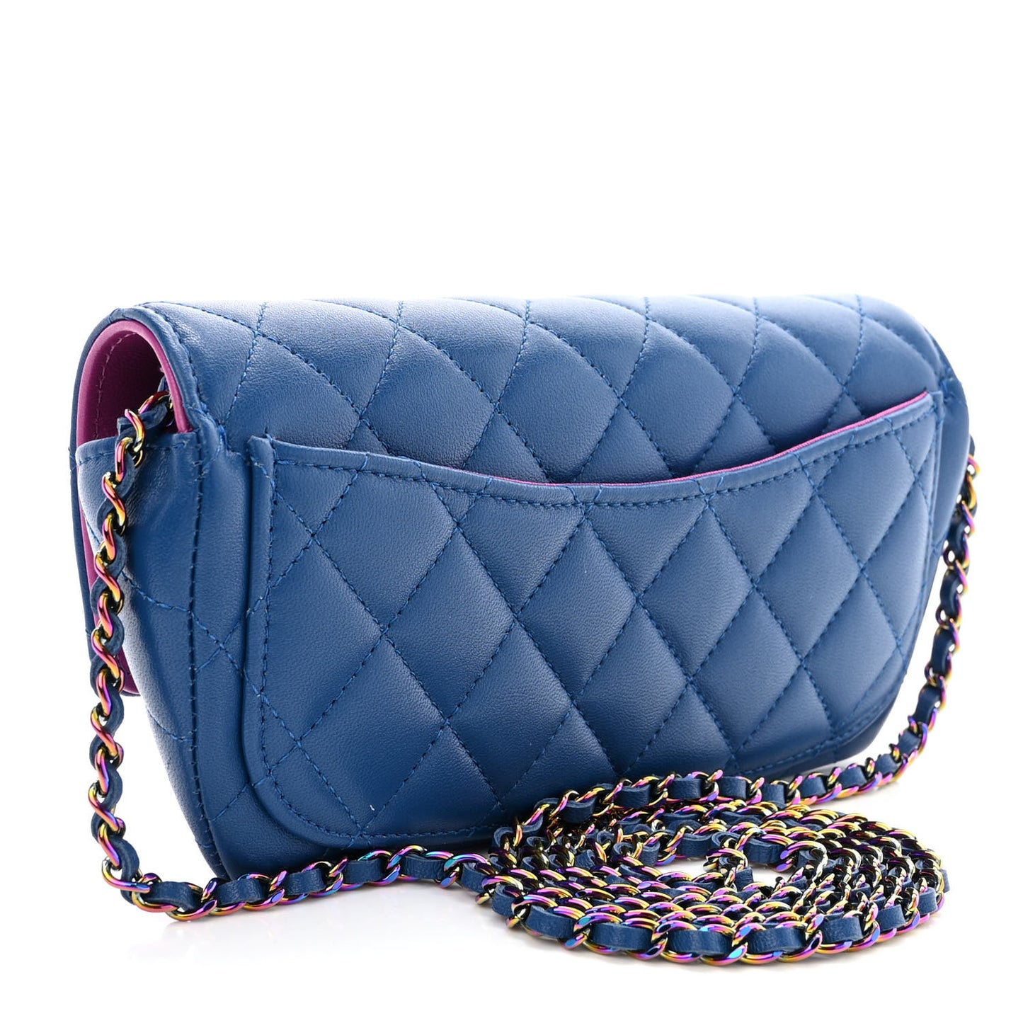 Lambskin Quilted Glasses Case with Chain Dark Blue