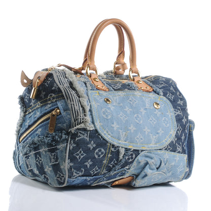 Louis Vuitton Denim Patchwork Speedy 30 Blue 3 of 8