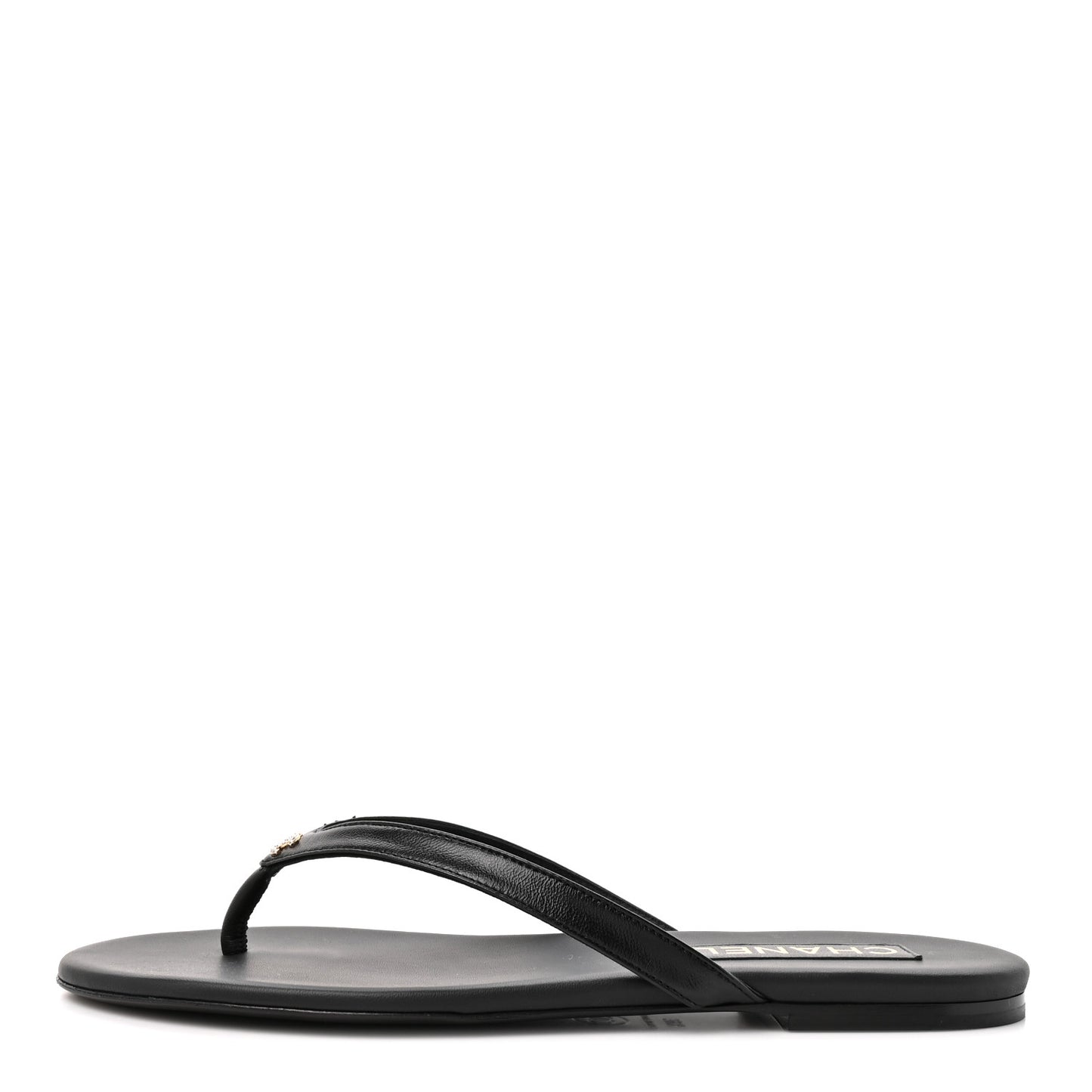 Shiny Lambskin Crystal CC Thong Sandals 39.5 Black