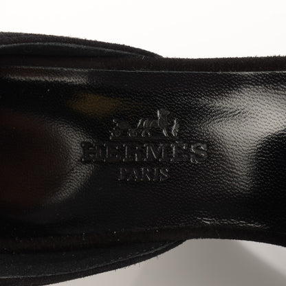 Hermes Suede Goatskin Lively Slingback Strap Pumps 36.5 Black 8 of 10