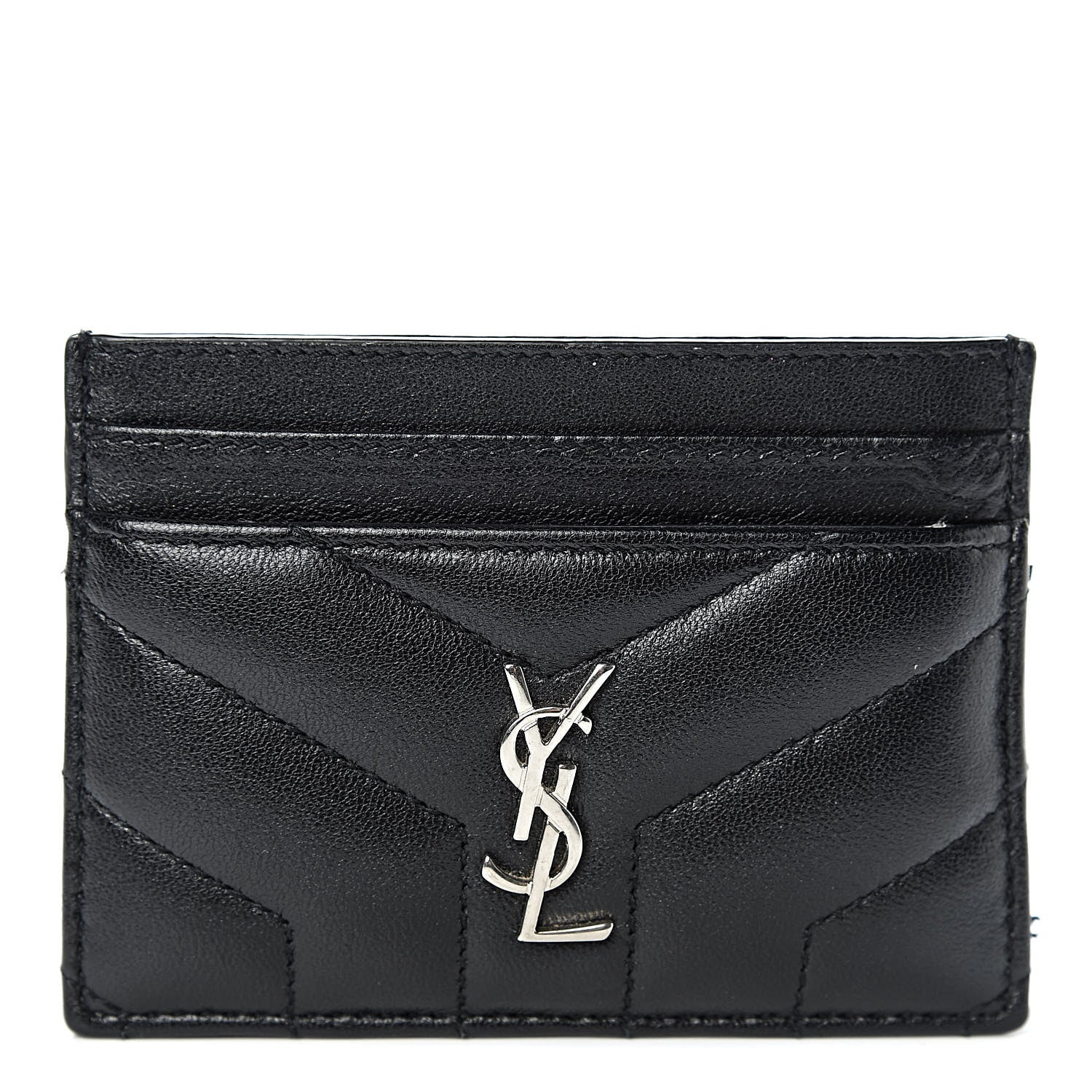 Saint Laurent Calfskin Y Quilted Monogram LouLou Credit Card Case Black 1 of 10