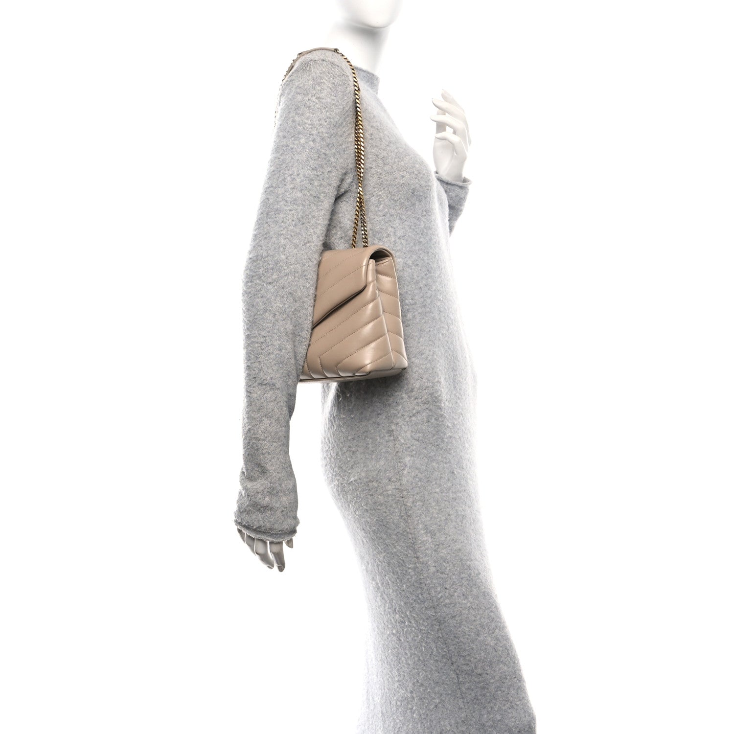 Saint Laurent Calfskin Y Quilted Monogram Small Loulou Chain Satchel Dark Beige 2 of 10