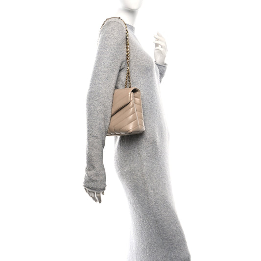 Calfskin Y Quilted Monogram Small Loulou Chain Satchel Dark Beige