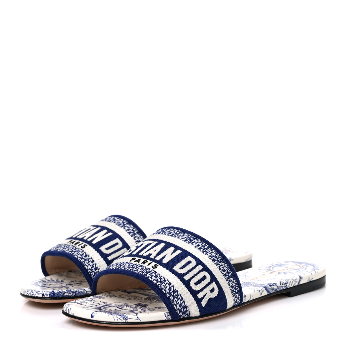 Canvas Soleil Embroidered Dway Mules Slide Sandals 37 Deep Blue