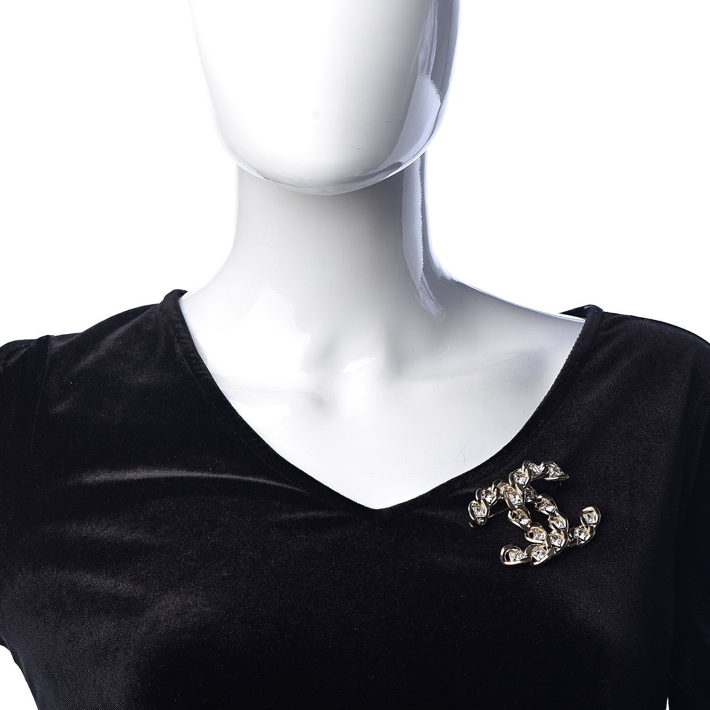 Crystal Chain CC Brooch Gold