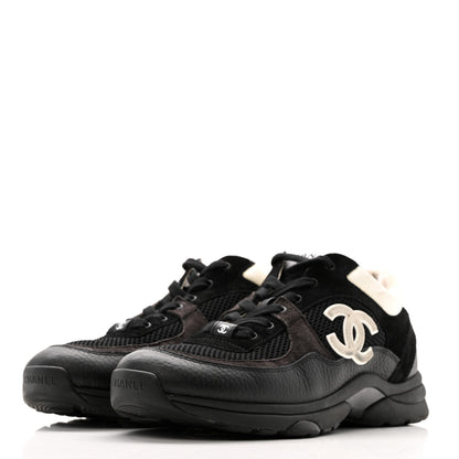 Chanel Mesh Suede Grained Calfskin Womens CC Sneakers 40.5 Black White 4 of 12