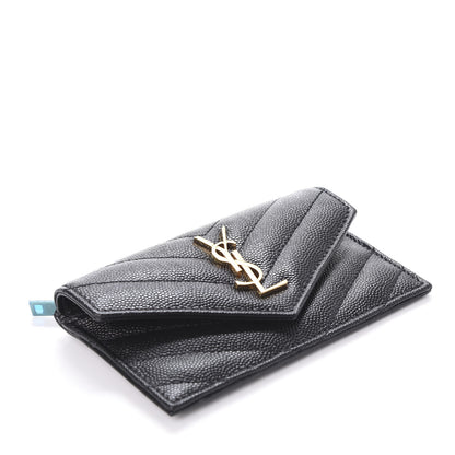 Saint Laurent Grain De Poudre Matelasse Chevron Monogram Compact Wallet Black 3 of 7