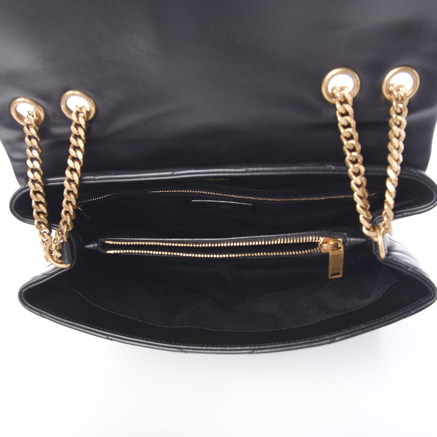 Calfskin Y Quilted Monogram Medium Loulou Chain Satchel Black