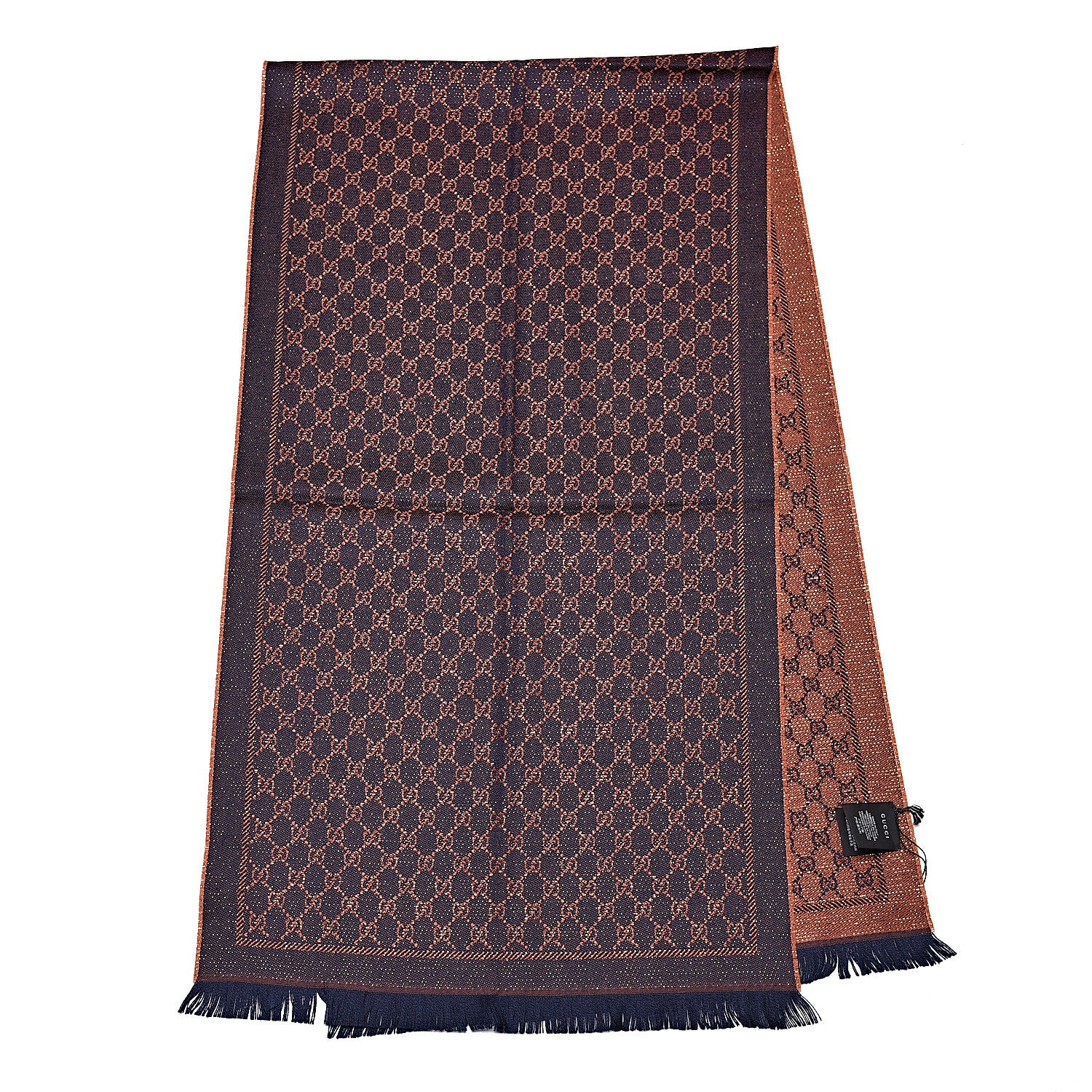 Gucci Wool Lame Jacquard GG Monogram Stenlux Scarf Midnight Blue Light Brown 3 of 5