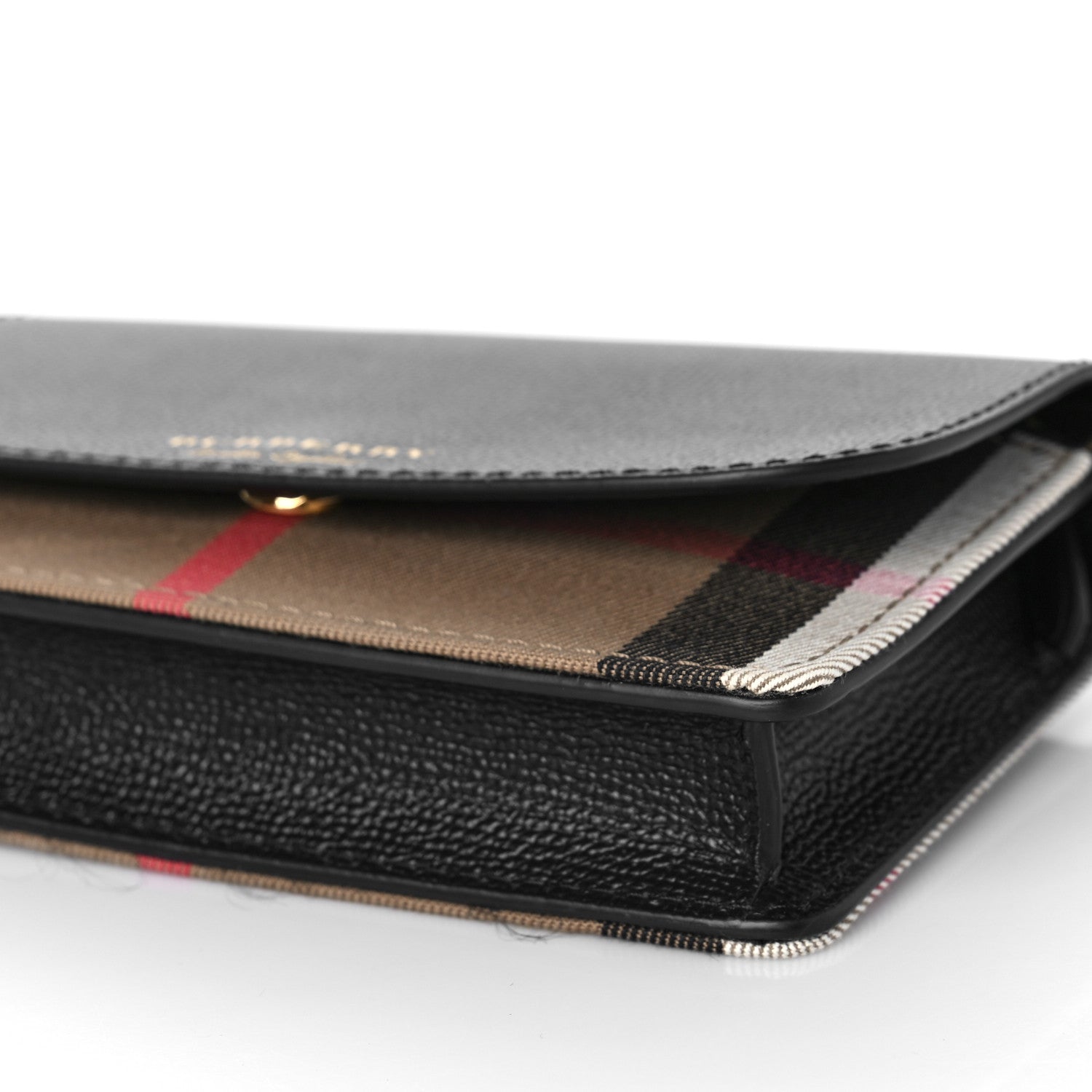 Burberry Grained Calfskin House Check Tartan Mix Hampshire Wallet On Chain Black 9 of 9